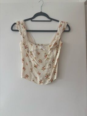 Reformation Cream Floral Lace-Trim Corset Camisole
